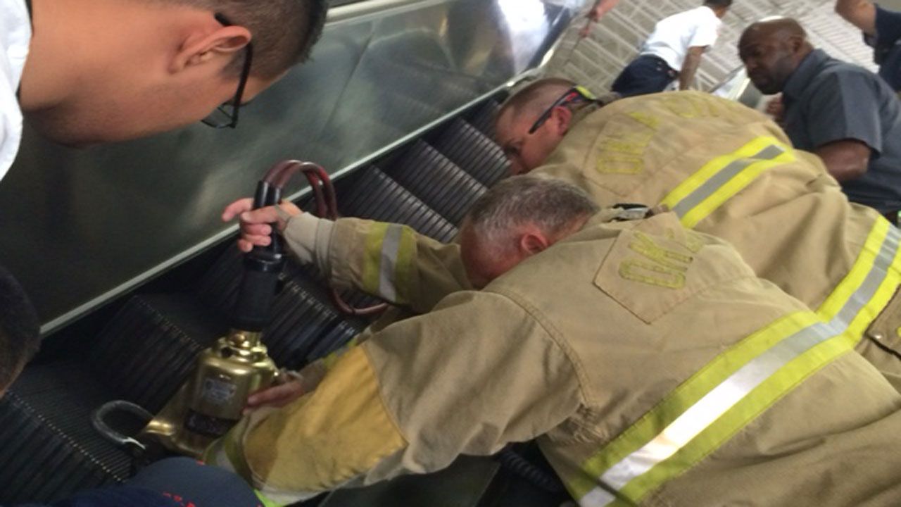 Crews Free Child Whose Foot Became Stuck In Escalator At OKC Mall