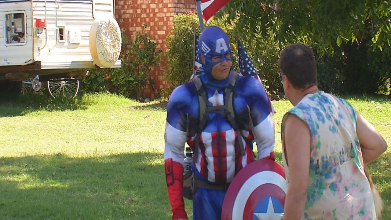 'Captain America' Walks To OKC To Raise Awareness Of Veterans