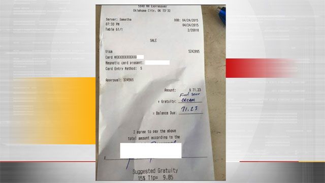 The customer took a photo of the receipt and posted it on Facebook for others to see.