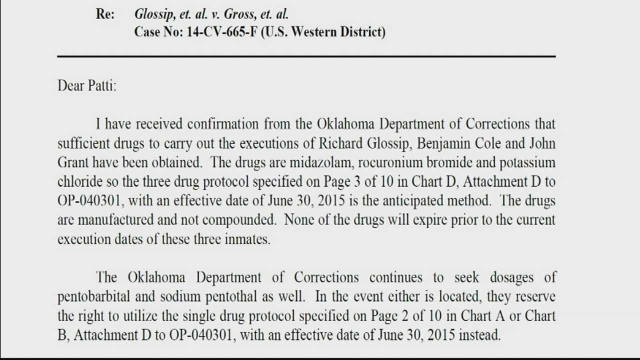 AG Letters Prior To Glossip Execution Detail Drug Cocktail