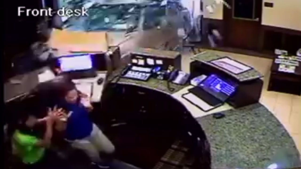 Caught On Camera: Man Crashes Pickup Through Front Office Of Alva Hotel